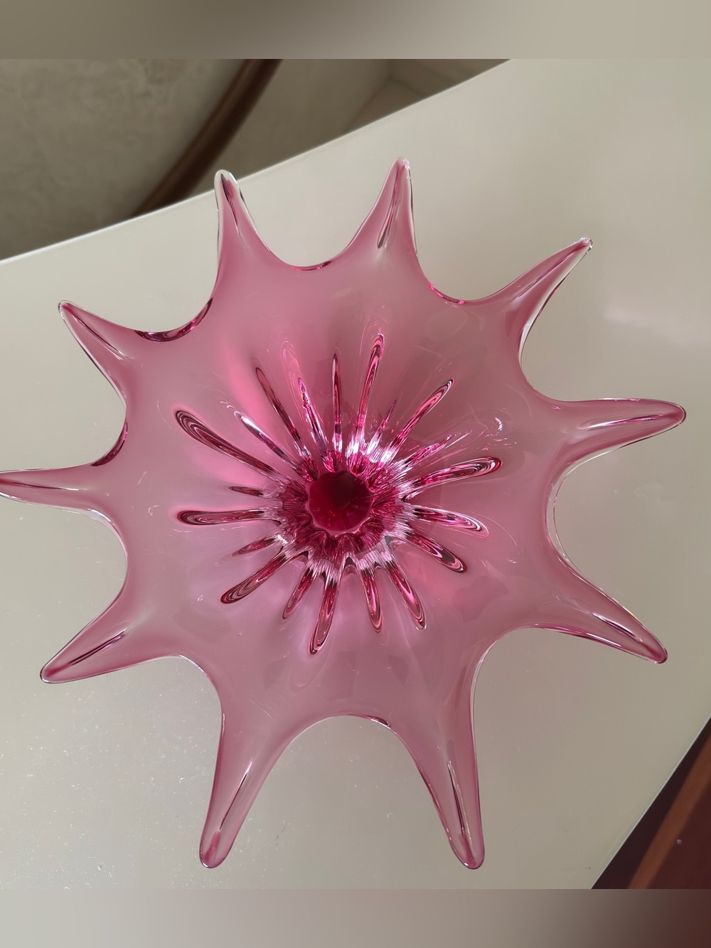 Large Chribska Josef Hospodka Pink Starburst Czech Art Glass Bowl Vintage